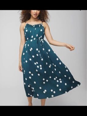 Soma Teal Polka Dot Midi Dress with Tie Waist